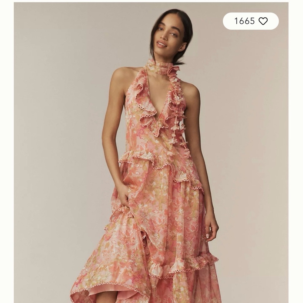 BHLDN Pink Floral High Low Dress